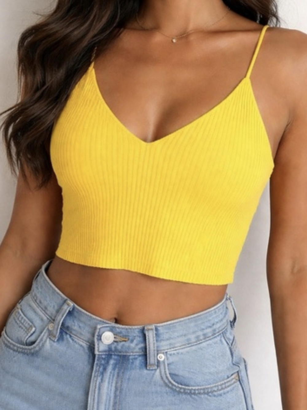 Anthropologie Gold Ribbed V-Neck Cropped Tank